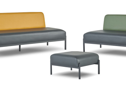 Komplett Set 3-Sitzer 2-Sitzer Sessel Schwarz Gelb Grün Art Deco Leder