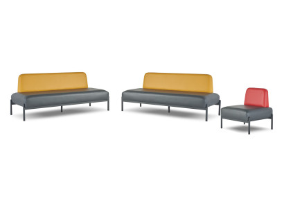 Ledesofas Gelb Rot Art Deco Edelstahl 3-Sitzer Sessel Schwarz Leder Set