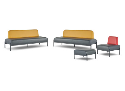 Sofas 3-Sitzer Sessel Hocker Schwarz Gelb Rot Art Deco Leder Komplett