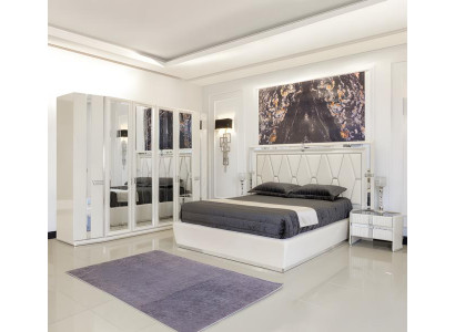 Schlafzimmer Set Bett + 2x Nachttische + Kleiderschrank 4tlg Moderne Möbel