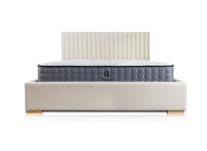 Bett Beige Doppelbett Holz Modern Elegantes Bett Polster Stoff Schlafzimmer Neu