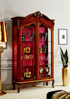 Vitrine Holz Schrank Glas Schränke Italienische Stol Möbel Anrichte Regal Barock