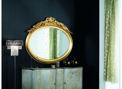 Ovaler Spiegel Wandspiegel handgefertigter Holz Rahmen Glas Barock Rokoko Gold