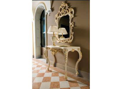 Klassischer Spiegel Schminktisch Konsole Tisch Gold Holz Schlafzimmer Möbel 2tlg