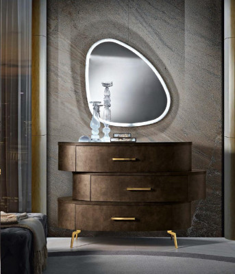 Kommode mit Spiegel Kommoden Schlafzimmer Schrank Holz Modern Design Braun Set
