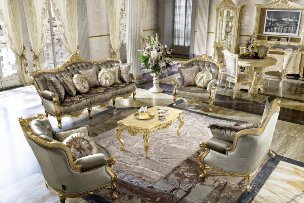 Sessel Relax Stoff Lounge Club Polster Design Couch Sofa Sitzer Luxus Gold Neu