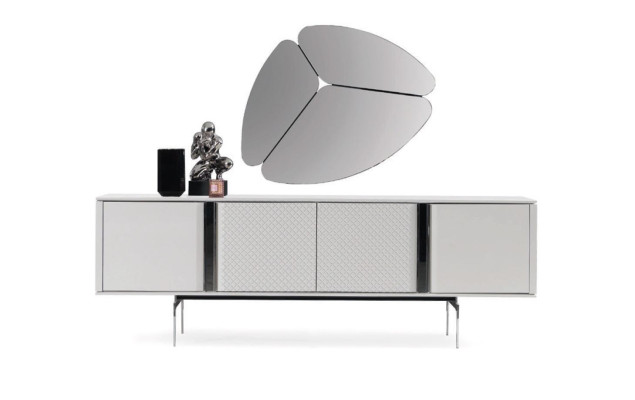 Esszimmer Gruppe Set Tisch 4x Stühle Anrichte Spiegel 7tlg. Grau Essgarnitur