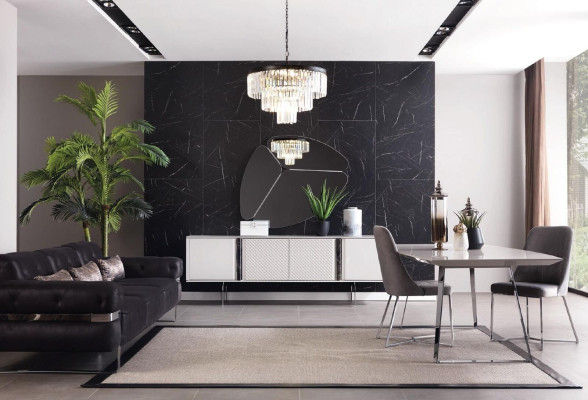 Modern Wohnzimmer Spiegel Anrichte Schrank Edle Design Luxus neu Grau 2tlg