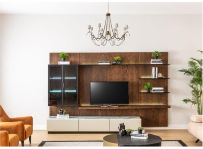 Luxus Wohnwand Schrank Regal Wohnzimmer Vitrine Wohnwände Holz Design