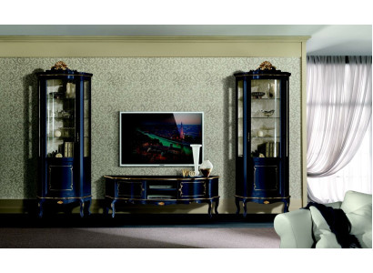 Luxus Set Garnitur 3tlg rtv mit 2x Vitrine Blau Italienische Luxus Möbel Barock Stil