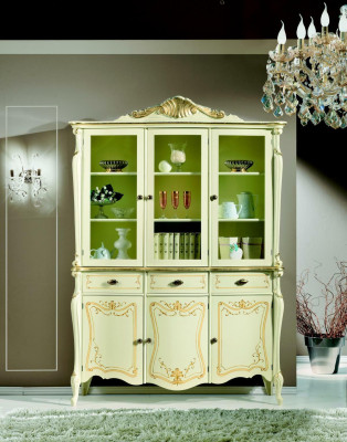 Vitrine Italienische Luxus Stil Wohnzimmer Möbel Schrank Barock Rokoko Stil Holz Neu