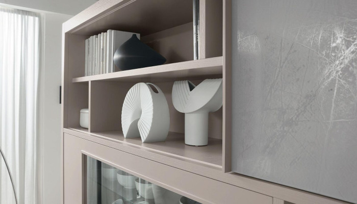 Wand Schrank Sideboard Wohnwand Fernseh Kommode Holz Design Modern Beige