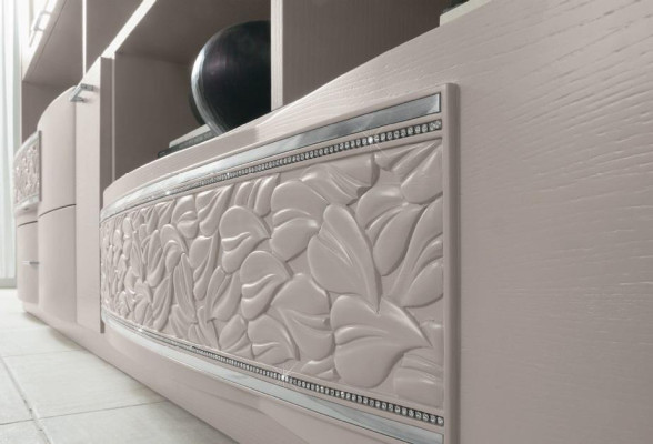 Wand Schrank Sideboard Wohnwand Fernseh Kommode Holz Design Modern Beige