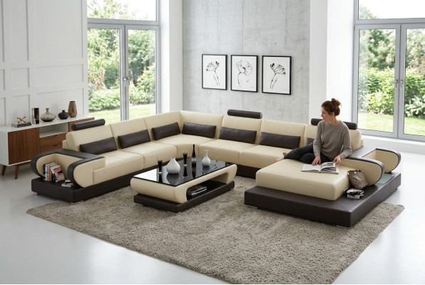 Ledersofa Couch Wohnlandschaft Ecksofa Eck Garnitur Design Modern Sofa G8003