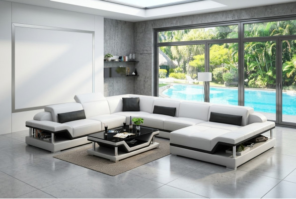 Ledersofa Couch Wohnlandschaft Ecksofa Eck Garnitur Design Modern Sofa G8004