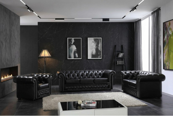Chesterfield Design Luxus Polster Sofa Couch Sitz Garnitur Leder 3 Sitzer #606