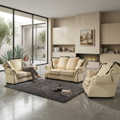 Klassische Leder Sofa Couch Sofagarnitur Sofas Couchen Garnituren Polster 3+2
