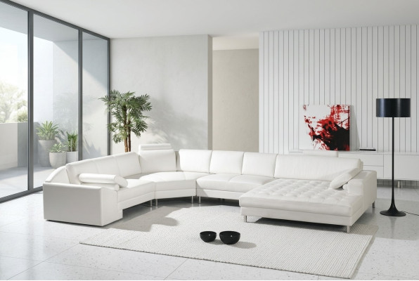 Moderne Wohnlandschaft mit Chesterfield Knöpfen Ledersofa Sofa Couch Polster