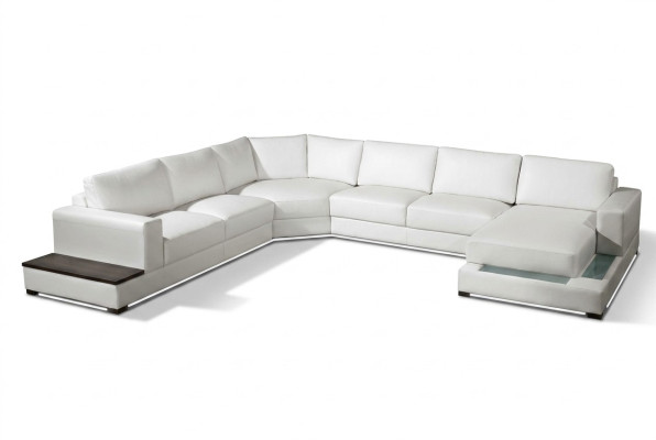 Große Ledersofa Couch Sitz Polster Eck Garnitur Wohnlandschaft mit Beleuchtung