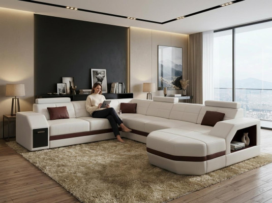 Ledersofa Couch Wohnlandschaft Ecksofa Eck Garnitur Design Modern Sofa C4011 Neu