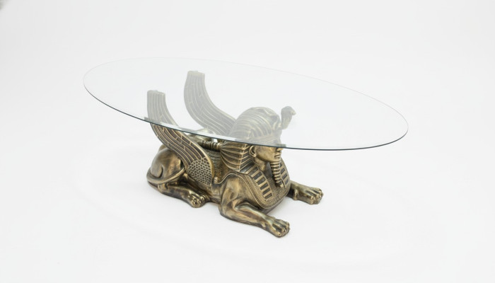 Couchtisch Tisch Glastische Tische Pharao Sphinx Beistell Glas Ägypten 120x60cm