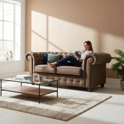 Chesterfield Büro Office Sofa Couch Textil Design Sitz Polster Cambridge Sofas