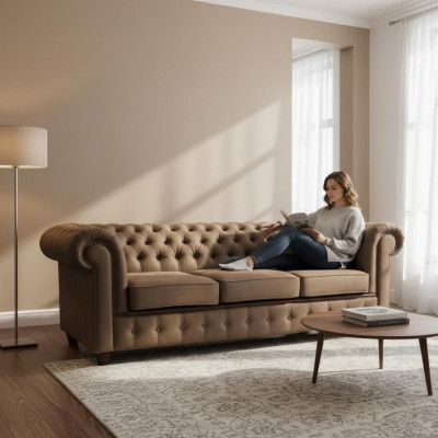 Chesterfield Cambridge 3 Sitzer mit Bettfunktion Couch Polster Sofas Couchen Neu