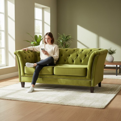 Chesterfield Design Sofa Couch Polster Kanzlei Praxis Büro Sofas Textil Stoff