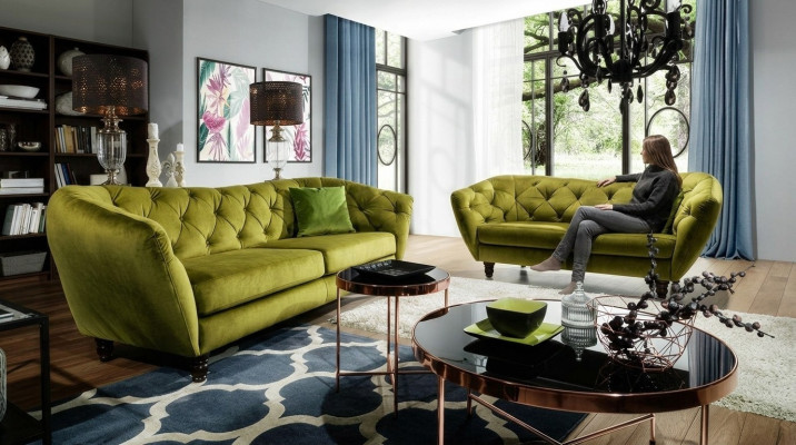 Chesterfield 3+2 Sitzer Sofagarnitur Polster Stoff Couch Sitz Garnitur Design