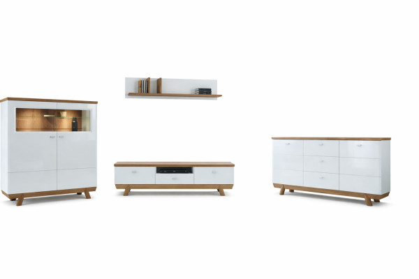 Wohnzimmer Garnitur Set Wohnwand Sideboard Vitrine Regal Design Hotel Möbel Neu