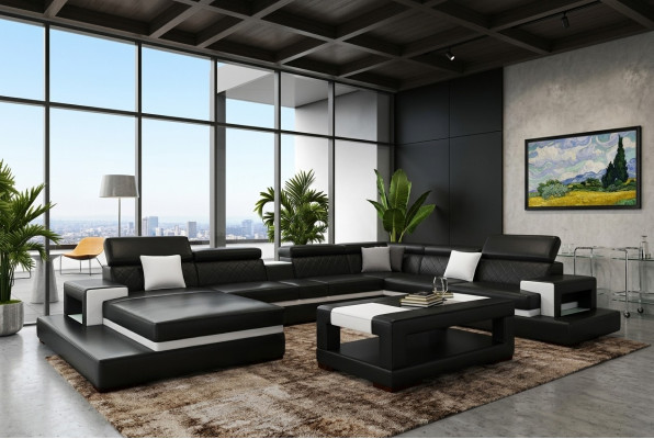 XXL Ledersofa Ecksofa Design Big Sofa Couch Polster Eck Sitz Dekor Garnitur