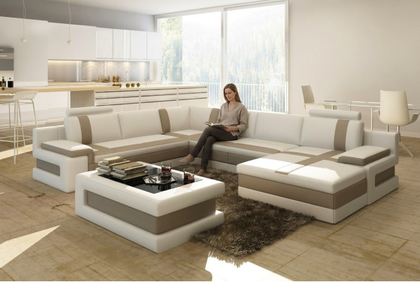 Ledersofa Couch Wohnlandschaft U-Form Design Modern Sofa Eck Sofas