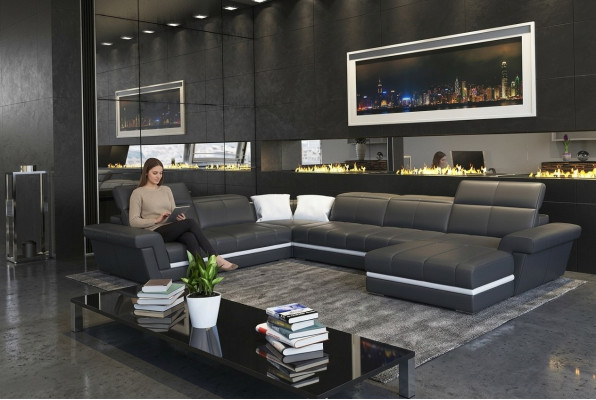 Ledersofa Couch Wohnlandschaft U-Form Design Modern Sofas Couchen