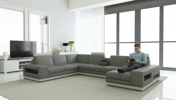 Ledersofa Couch Wohnlandschaft U-Form Design Modern Sofa 5154