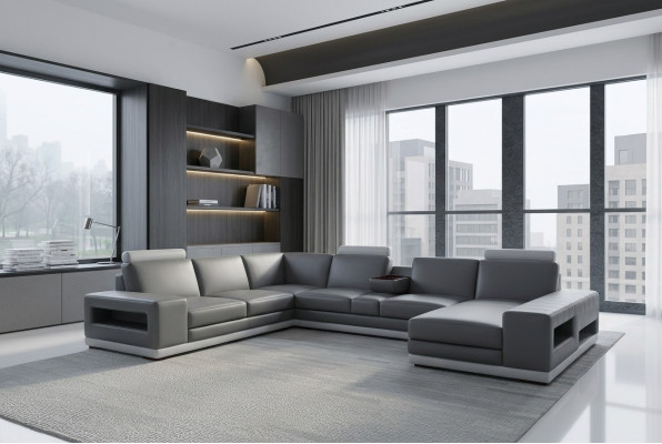 Ledersofa Couch Wohnlandschaft U-Form Design Modern Sofa 5154