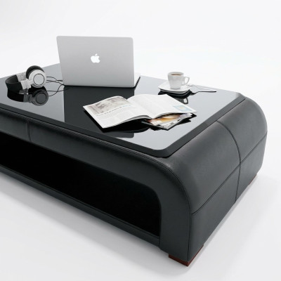 Sofatisch Design Tisch Wonzimmer Glas Leder Couch Beistell Sofa Kaffee