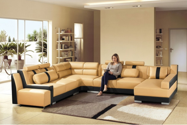 Leder Sofa Couch Polster Eck U Form Wohnlandschaft Eckgarnitur Sofas
