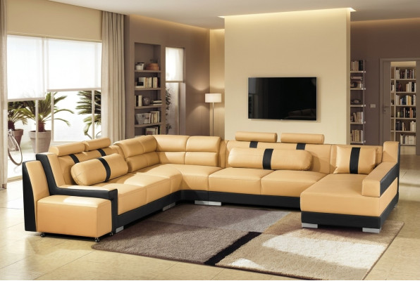 Leder Sofa Couch Polster Eck U Form Wohnlandschaft Eckgarnitur Sofas