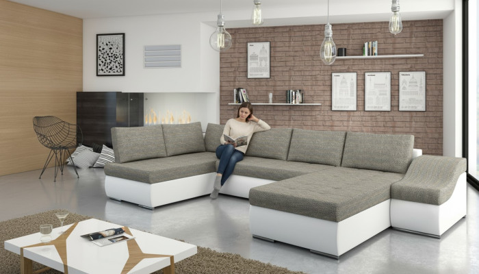 Moderne Ecksofa Schlafsofa Bettfunktion Couch Polster Eckgarnitur Wohnlandschaft