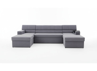 Design Ecksofa Markos U-form Bettfunktion Couch Hochtöner Leder Textil