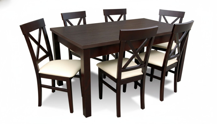 Designer Esstisch Esszimmer + 6 Stühlen Gruppe Stuhl Tische Holz Tisch