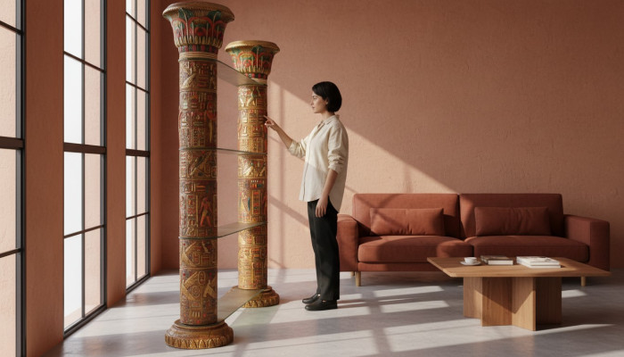 Regal Glas Vitrine Ägyptische Regale Vitrinen XXL Säulen 240cm Säule Ägypten Neu