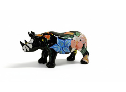 Design Nashorn in Blumen Figur Statue Skulptur Figuren Skulpturen Deko Neu 3095
