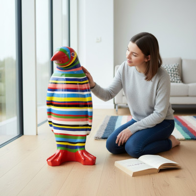 XXL Designer Figur Handarbeit Bemalt Figuren Skulptur Skulpturen Statue Pinguin
