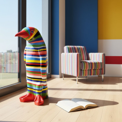 XXL Designer Figur Handarbeit Bemalt Figuren Skulptur Skulpturen Statue Pinguin