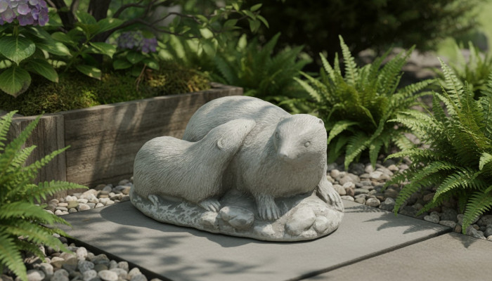Garten Dekoration Frettchen Terrasse Stein Figuren Figur Weiß Natur Statue