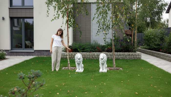 Löwe Gartenfigur Terrassen Dekorative Garten Skulptur Figuren Skulpturen