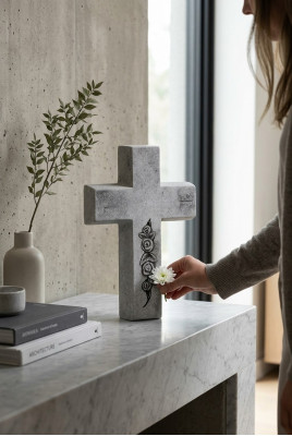 Grabengel Kreuz Schutzengel Grabschmuck Stein Figur Statue