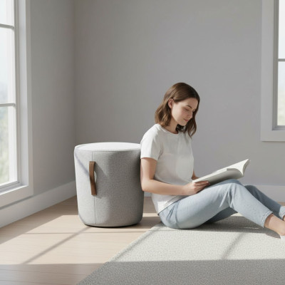 Pouf Fußhocker Rund Hocker Polsterhocker Sitzhocker Badhocker Runde Ottomane Neu