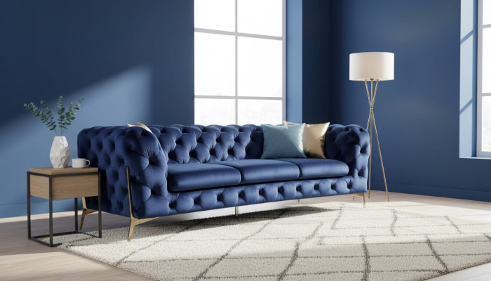 Sofa Chesterfield Couch Polster XXL Garnitur Textil 3+3 designer Couchen Blau